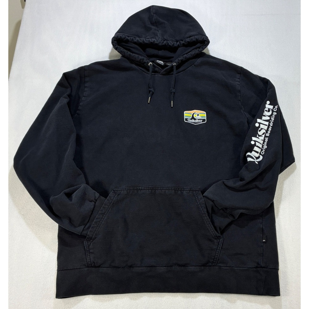 Quiksilver Original Boardriding Co Hoodie Mens XL Black Graphic Surf Skate Sweat